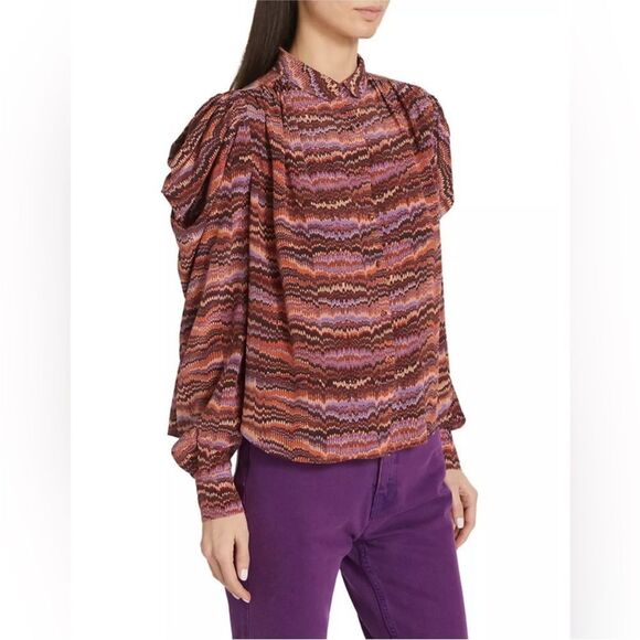 ULLA JOHNSON Dari Patterned Blouse in Purple Sapphire Size NWT 6 $420 - Picture 2 of 6